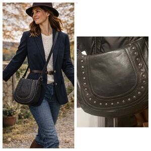 Vilenca Holland Leather Crossbody Bag Black Studded Classic Vintage